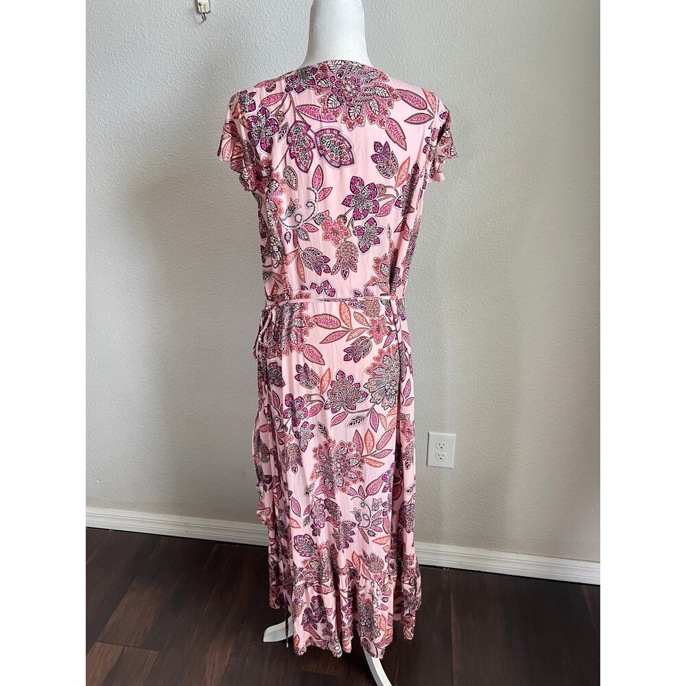 Proud Poppy Pink Floral Wrap Maxi Dress Womens 8 Ruffle Short Sleeve Lightweight - Picture 4 of 7